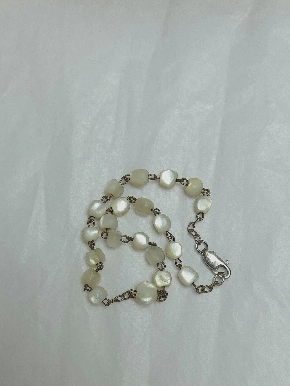 Antique Victorian Balamuti Mother of Pearl Beaded Sterling Silver Bracelet 8 1/4